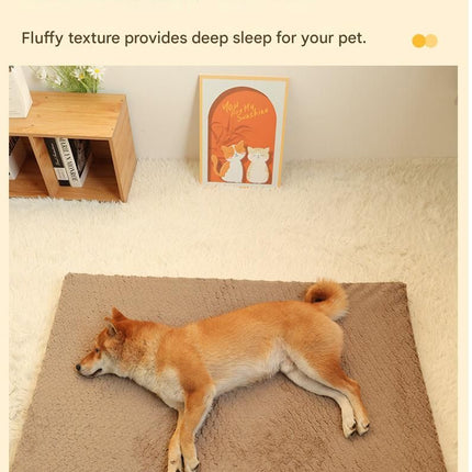 Grey L size Pet Dog Bed Mat - Plush Short Fur Cover with Wave Foam Padding - Washable Removable Cover, Non-Slip Base, Warm Winter Cushion for Dogs and Cats, Multiple Sizes