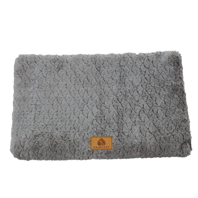 Grey XL size Pet Dog Bed Mat - Plush Short Fur Cover with Wave Foam Padding - Washable Removable Cover, Non-Slip Base, Warm Winter Cushion for Dogs and Cats, Multiple Sizes
