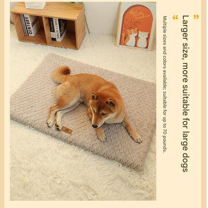Grey XL size Pet Dog Bed Mat - Plush Short Fur Cover with Wave Foam Padding - Washable Removable Cover, Non-Slip Base, Warm Winter Cushion for Dogs and Cats, Multiple Sizes