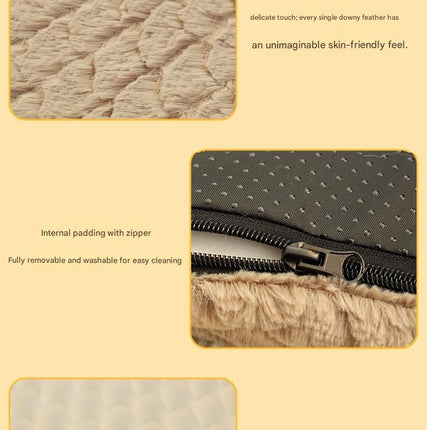 Grey XL size Pet Dog Bed Mat - Plush Short Fur Cover with Wave Foam Padding - Washable Removable Cover, Non-Slip Base, Warm Winter Cushion for Dogs and Cats, Multiple Sizes