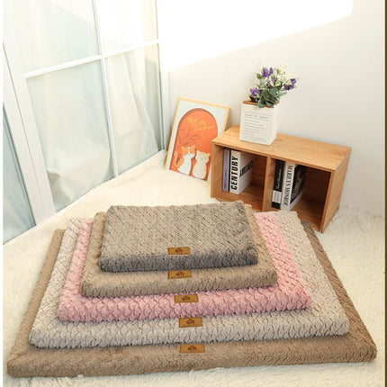 Coffee S size Pet Dog Bed Mat - Plush Short Fur Cover with Wave Foam Padding - Washable Removable Cover, Non-Slip Base, Warm Winter Cushion for Dogs and Cats, Multiple Sizes