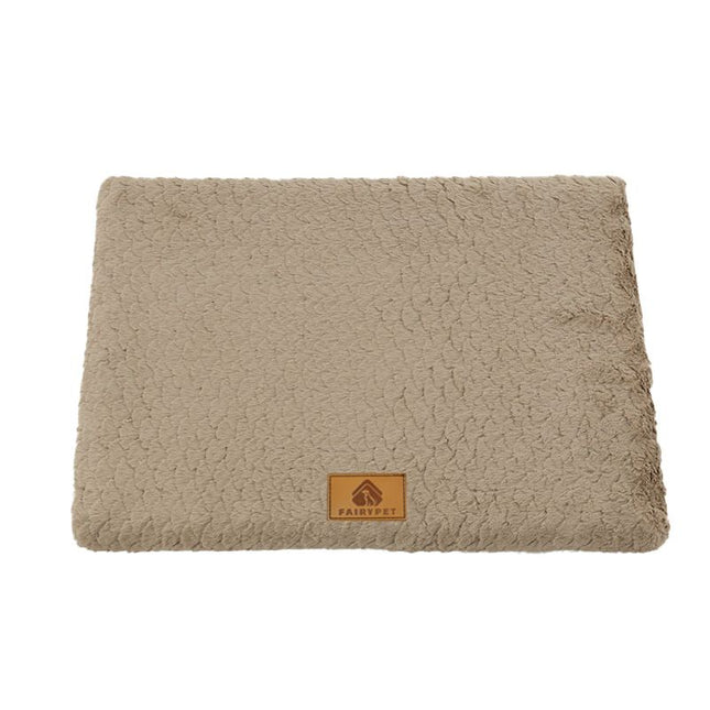 Coffee L size Pet Dog Bed Mat - Plush Short Fur Cover with Wave Foam Padding - Washable Removable Cover, Non-Slip Base, Warm Winter Cushion for Dogs and Cats, Multiple Sizes