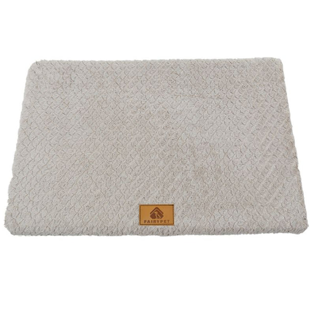 Silver-gray L size Pet Dog Bed Mat - Plush Short Fur Cover with Wave Foam Padding - Washable Removable Cover, Non-Slip Base, Warm Winter Cushion for Dogs and Cats, Multiple Sizes