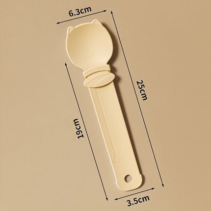 Beige Cat Treat Spoon for Wet Food & Paste - Extra-Long PP Handle, Food-Grade Squeeze Feeder with Anti-Spill Bowl, Easy One-Handed Operation for Cats
