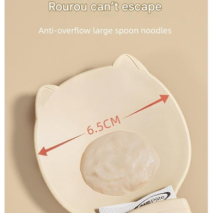 Beige Cat Treat Spoon for Wet Food & Paste - Extra-Long PP Handle, Food-Grade Squeeze Feeder with Anti-Spill Bowl, Easy One-Handed Operation for Cats