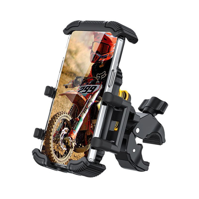 Black Motorcycle Phone Holder 4-Axis Shockproof Anti-Shake Mount for Navigation Amazing Shopping