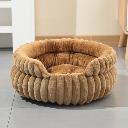 Coffee Plush Round Pet Bed with Gap Entry & Removable Cushion S Size - Thickened Warm Anti Slip Cats and Dogs Donut Nest for All Seasons, Cozy and Soft Sleeping Bed for Home Use, XL Size 70*70*20CM