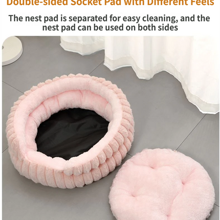 Coffee Plush Round Pet Bed with Gap Entry & Removable Cushion S Size - Thickened Warm Anti Slip Cats and Dogs Donut Nest for All Seasons, Cozy and Soft Sleeping Bed for Home Use, XL Size 70*70*20CM