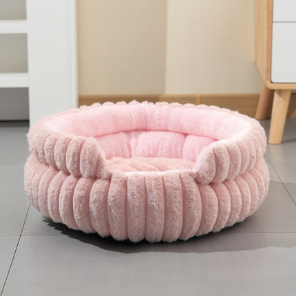 Pink Plush Round Pet Bed with Gap Entry & Removable Cushion S Size - Thickened Warm Anti Slip Cats and Dogs Donut Nest for All Seasons, Cozy and Soft Sleeping Bed for Home Use, L Size 60*60*15CM