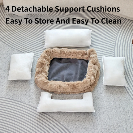 Brown Bubble Plush Pet Sofa Bed with Removable Cushion S Size 60*45*23CM – Ultra-Soft Winter Thickened Warm Pet Nest with Raised Bolster Edges, Washable Plush Cover and Non-Slip Base, Cozy and Soft Sleeping Space for Dog & Cat Home Use