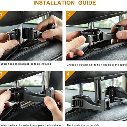 4 Pack Blue Car Headrest Hook with Phone Holder for Purses Bags and 4-6.5 Inch Smartphones, Universal 360 Rotation Back Seat Storage Hook and Mobile Stand