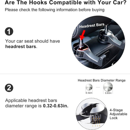 4 Pack Gold Car Headrest Hook with Phone Holder for Purses Bags and 4-6.5 Inch Smartphones, Universal 360 Rotation Back Seat Storage Hook and Mobile Stand