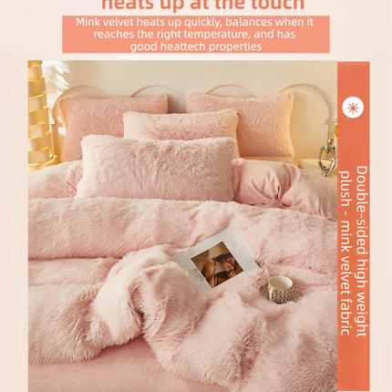 Coffee Luxury Thick Plush 4 Piece Bedding Set for 1.5m & 1.8m Beds – Winter Ultra Soft Warm Bedding with Double-Sided Faux Mink Fur & Crystal Velvet, includes 200 x 230CM Quilt Cover, 230 X 250cm Flat Sheet and 2PCS  48 × 74CM Pillowcases