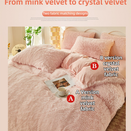 Khaki Luxury Thick Plush 4 Piece Bedding Set for 1.5m & 1.8m Beds – Winter Ultra Soft Warm Bedding with Double-Sided Faux Mink Fur & Crystal Velvet, includes 200 x 230CM Quilt Cover, 230 X 250cm Flat Sheet and 2PCS  48 × 74CM Pillowcases