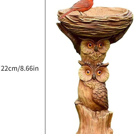 Resin Bird Bath Feeder Garden Ornament with Owl Design – Tree Stump Decorative Outdoor Bird Feeder for Patio, Lawn & Yard