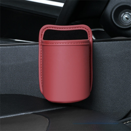 Wine Red Waterproof Leather Car Hanging Storage Organizer with Back Clip 14.5 x 10.5CM – Mutifunctional Car Trash Bin Cup Holder Phone Storage Pocket for Seat Back, Door & Center Console