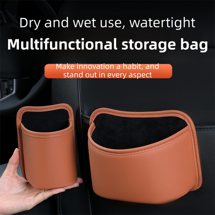 Grey White Waterproof Leather Car Hanging Storage Organizer with Back Clip 14.5 x 10.5CM – Mutifunctional Car Trash Bin Cup Holder Phone Storage Pocket for Seat Back, Door & Center Console