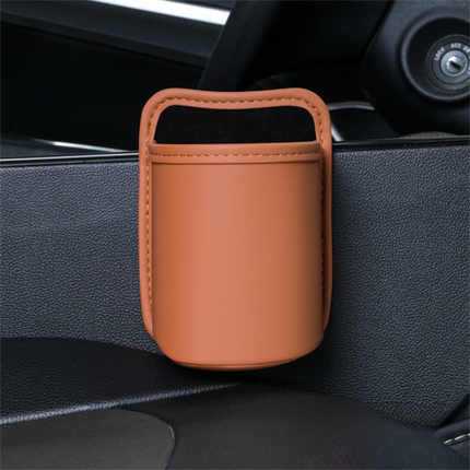 Orange Waterproof Leather Car Hanging Storage Organizer with Back Clip 14.5 x 10.5CM – Mutifunctional Car Trash Bin Cup Holder Phone Storage Pocket for Seat Back, Door & Center Console
