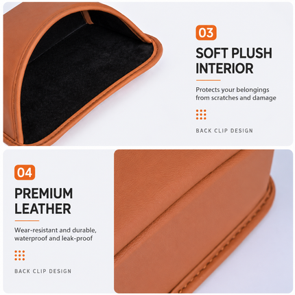 Orange Waterproof Leather Car Hanging Storage Organizer with Back Clip 14.5 x 10.5CM – Mutifunctional Car Trash Bin Cup Holder Phone Storage Pocket for Seat Back, Door & Center Console