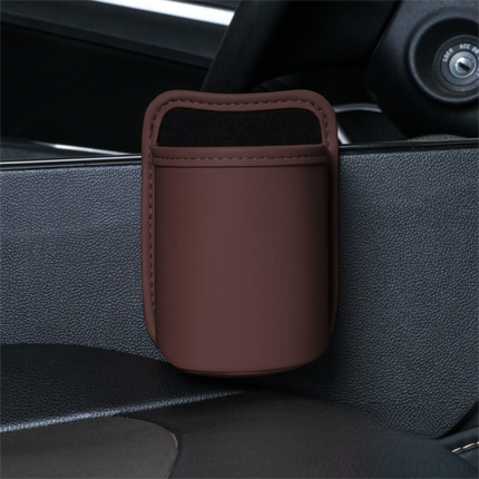 Coffee Waterproof Leather Car Hanging Storage Organizer with Back Clip 14.5 x 10.5CM – Mutifunctional Car Trash Bin Cup Holder Phone Storage Pocket for Seat Back, Door & Center Console