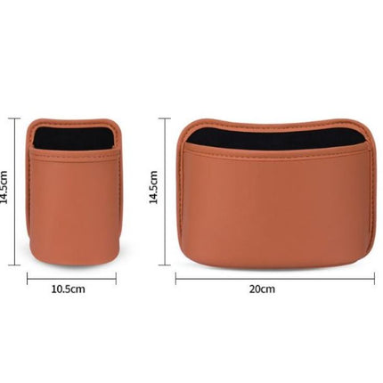 Coffee Waterproof Leather Car Hanging Storage Organizer with Back Clip 14.5 x 10.5CM – Mutifunctional Car Trash Bin Cup Holder Phone Storage Pocket for Seat Back, Door & Center Console