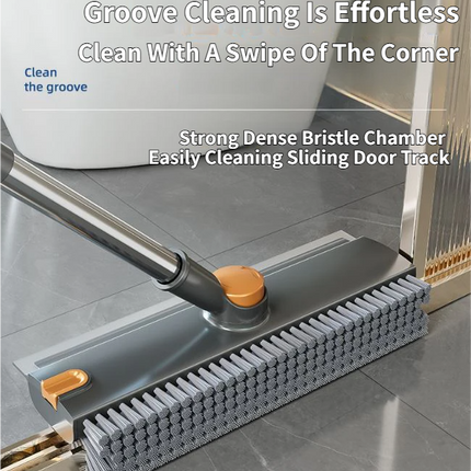2-Piece Deep Cleaning Floor Brush and Mini Detail Gap Brush Set for Large Surfaces & Tight Gaps – Grey White Heavy Duty 360° Rotating V-Shaped Floor Scrubber with Silicone Squeegee and 134CM Telescopic Handle for Outdoor & Indoor Use