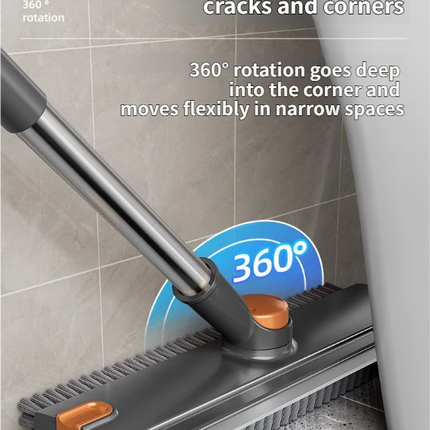 2-Piece Deep Cleaning Floor Brush and Mini Detail Gap Brush Set for Large Surfaces & Tight Gaps – Grey White Heavy Duty 360° Rotating V-Shaped Floor Scrubber with Silicone Squeegee and 134CM Telescopic Handle for Outdoor & Indoor Use