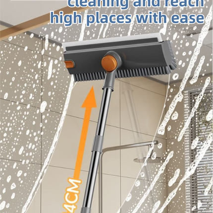 2-Piece Deep Cleaning Floor Brush and Mini Detail Gap Brush Set for Large Surfaces & Tight Gaps – Grey White Heavy Duty 360° Rotating V-Shaped Floor Scrubber with Silicone Squeegee and 134CM Telescopic Handle for Outdoor & Indoor Use