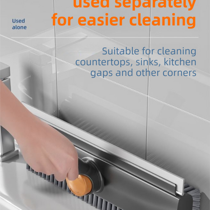 2-Piece Deep Cleaning Floor Brush and Mini Detail Gap Brush Set for Large Surfaces & Tight Gaps – Grey White Heavy Duty 360° Rotating V-Shaped Floor Scrubber with Silicone Squeegee and 134CM Telescopic Handle for Outdoor & Indoor Use