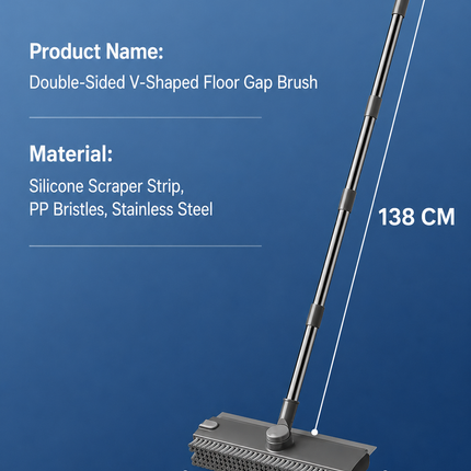 2-Piece Deep Cleaning Floor Brush and Mini Detail Gap Brush Set for Large Surfaces & Tight Gaps – Grey White Heavy Duty 360° Rotating V-Shaped Floor Scrubber with Silicone Squeegee and 134CM Telescopic Handle for Outdoor & Indoor Use