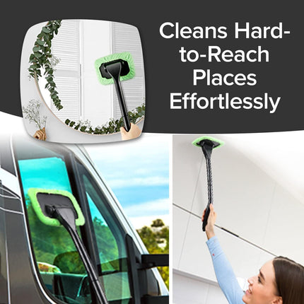 Car Windshield Rotating Defogger Cleaner Brush with 2 Washable Microfibre Pads, Spray Bottle and Detachable Handle for Home Car Fog Dust Stain Removal