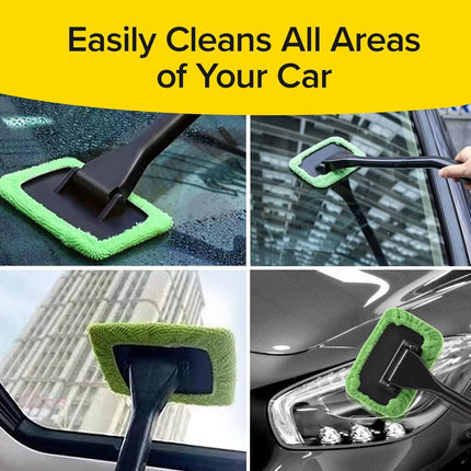Car Windshield Rotating Defogger Cleaner Brush with 2 Washable Microfibre Pads, Spray Bottle and Detachable Handle for Home Car Fog Dust Stain Removal