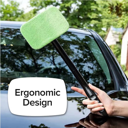 Car Windshield Rotating Defogger Cleaner Brush with 2 Washable Microfibre Pads, Spray Bottle and Detachable Handle for Home Car Fog Dust Stain Removal
