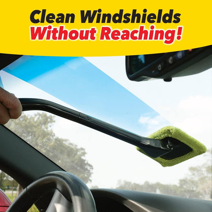 Car Windshield Rotating Defogger Cleaner Brush with 4-Color Washable Microfibre Pads, Spray Bottle and Detachable Handle for Home Car Fog Dust Stain Removal