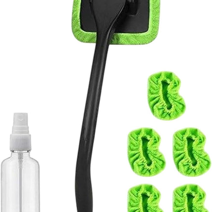 Car Windshield Rotating Defogger Cleaner Brush with 6 Washable Microfibre Pads, Spray Bottle and Detachable Handle for Home Car Fog Dust Stain Removal