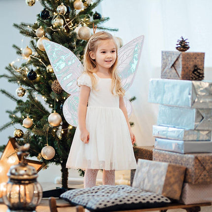 Black Kids Fairy Shimmering Butterfly Wings Costume with Elastic Shoulder Strap – Iridescent Translucent Angel Dress-Up Wings, Lightweight and Foldable for Girls, Princess Party, Halloween & Cosplay Accessory