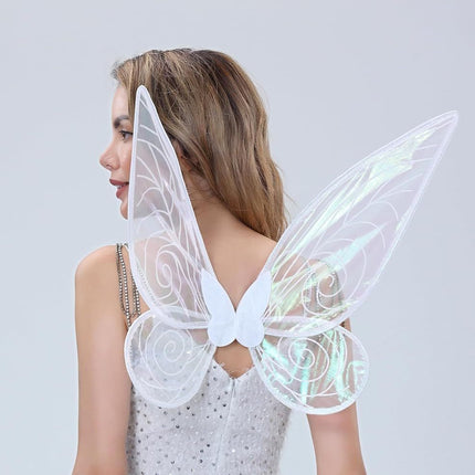 Black Kids Fairy Shimmering Butterfly Wings Costume with Elastic Shoulder Strap – Iridescent Translucent Angel Dress-Up Wings, Lightweight and Foldable for Girls, Princess Party, Halloween & Cosplay Accessory