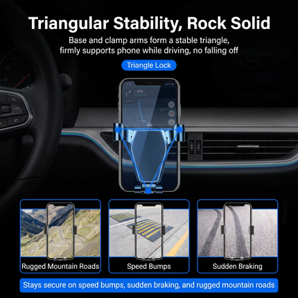 Black Car Air Vent Gravity Phone Holder, Auto-Clamping Mechanical Navigation Mount Applicable 4.6–7 Inch Phone - One-Hand Operation, Triangle Stability & Gravity Locking