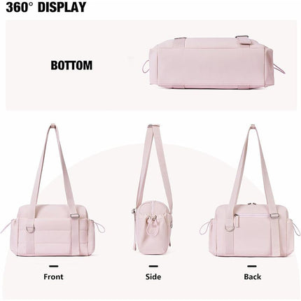 Beige Women’s Fluffy Nylon Gym Travel Tote Bag and Coin Purse Set - Side Drawstring Cup Holder, Front / Back Zipper Pockets and Wet & Dry Separation, Large Capacity and Lightweight 11.7 x 4.2 x 8"