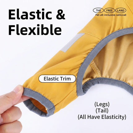 Yellow Waterproof Full Body Dog Raincoat with Adjustable Hood & Waist, Easy Snap Closure and Hidden Leash Opening - Lightweight Four-Leg Reflective Pet Rain Suit for Small Medium Large Dogs, XXL Size