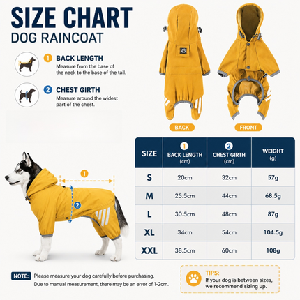 Pink Waterproof Full Body Dog Raincoat with Adjustable Hood & Waist, Easy Snap Closure and Hidden Leash Opening - Lightweight Four-Leg Reflective Pet Rain Suit for Small Medium Large Dogs, L Size
