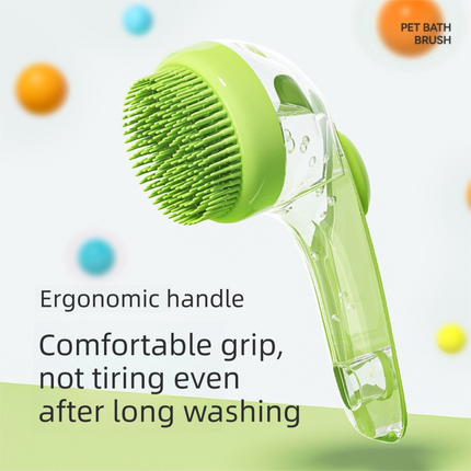 Green Pet Silicone Bath Brush with Shampoo Dispenser - Leak-Proof One-Touch Soap Release-Dog and Cat Grooming Massage Brush Soft Cleaning Scrubber for Bathing Shedding and Skin Care