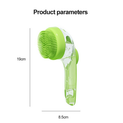 Green Pet Silicone Bath Brush with Shampoo Dispenser - Leak-Proof One-Touch Soap Release-Dog and Cat Grooming Massage Brush Soft Cleaning Scrubber for Bathing Shedding and Skin Care
