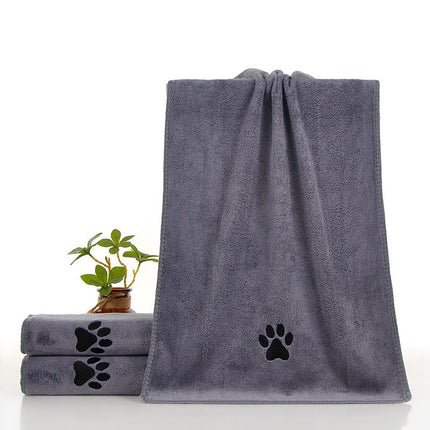Grey 40*80cm Pet Drying absorbent Towel for Dogs and Cats - Quick Dry Super Absorbent Microfiber Bath Towel with Paw Print Design - Large Size Grooming Towel for Pets