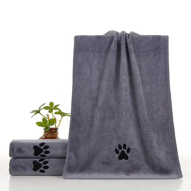 Grey 40*80cm Pet Drying absorbent Towel for Dogs and Cats - Quick Dry Super Absorbent Microfiber Bath Towel with Paw Print Design - Large Size Grooming Towel for Pets