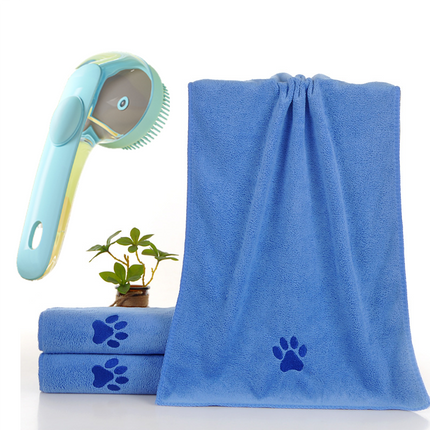 2-Piece Pet Cleaning Set - Blue Silicone Bath Brush with Liquid Dispenser and Blue 40*80cm  Microfiber Drying Towel, Cleaning Leak-Proof Massage Scrubber for Dogs and Cats