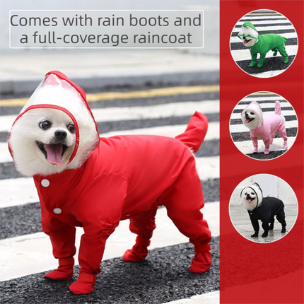 Pink S size Full Coverage Pet Raincoat Jumpsuit Waterproof Dog Rain Suit with Attached Shoes and Tail Cover-Lightweight Hooded Dog Poncho for Small Dogs