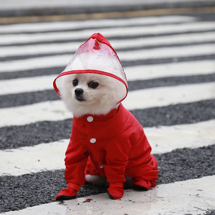 Pink S size Full Coverage Pet Raincoat Jumpsuit Waterproof Dog Rain Suit with Attached Shoes and Tail Cover-Lightweight Hooded Dog Poncho for Small Dogs