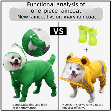 Pink M size Full Coverage Pet Raincoat Jumpsuit Waterproof Dog Rain Suit with Attached Shoes and Tail Cover-Lightweight Hooded Dog Poncho for Small Dogs