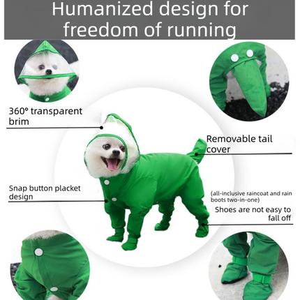 Pink M size Full Coverage Pet Raincoat Jumpsuit Waterproof Dog Rain Suit with Attached Shoes and Tail Cover-Lightweight Hooded Dog Poncho for Small Dogs